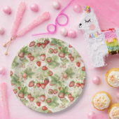 Feld der reifen, roten Erdbeeren Pappteller (Party)