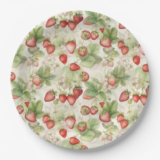 Feld der reifen, roten Erdbeeren Pappteller (Vorderseite)