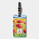 Feld der roten Mohn-Blume Aquarell Gepäckanhänger (Vorderseite vertikal)
