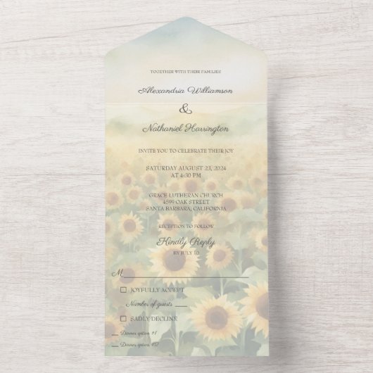 Feld der Sonnenblumen in einer Hochzeit einladen All In One Einladung (Innen Boden)