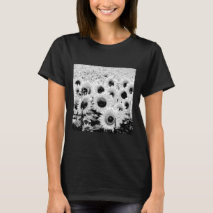 Feld der Sonnenblumen - schwarz, weiß und grau T-Shirt