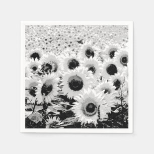 Feld der Sonnenblumen - Schwarzes, Weiß und Grau Serviette
