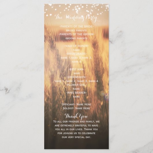 Feld der Weizen Rustikales Hochzeitsprogramm Rack Programm (Rückseite)