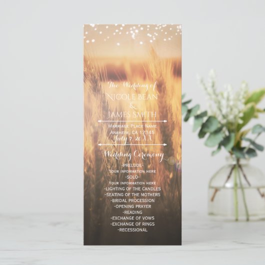 Feld der Weizen Rustikales Hochzeitsprogramm Rack Programm (Stehend Vorderseite)