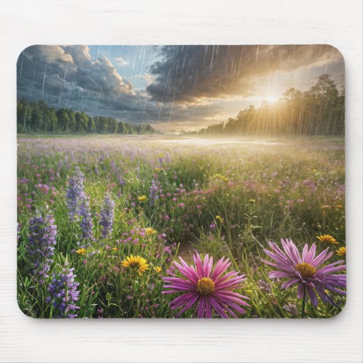 Feld der Wildblume mit Raindrops Mousepad (Vorne)