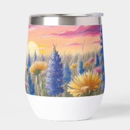 Feld der Wildblumen bei Sonnenuntergang