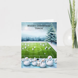 Feld des Snowman-Fußball-Trainers Feiertagskarte