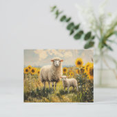 Feld für Schaf- und Lamellensonnenblumen Postkarte (Stehend Vorderseite)
