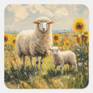 Feld für Schaf- und Lamellensonnenblumen Quadratischer Aufkleber