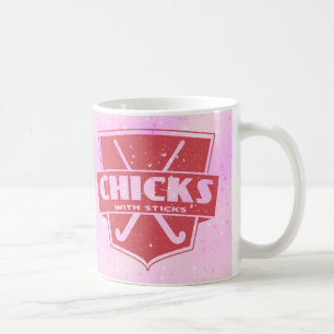 Feld-Hockey-Küken mit der Stock-Tasse Kaffeetasse