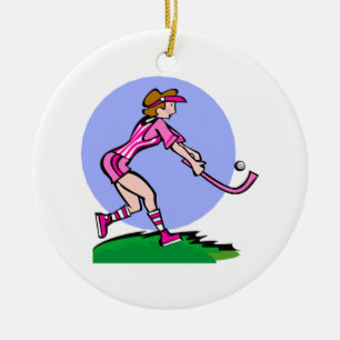Feld-Hockey-rosa Dame Keramikornament
