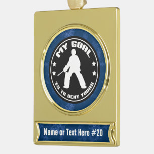 Feld-Hockeygoalie-personalisierte Banner-Ornament Gold