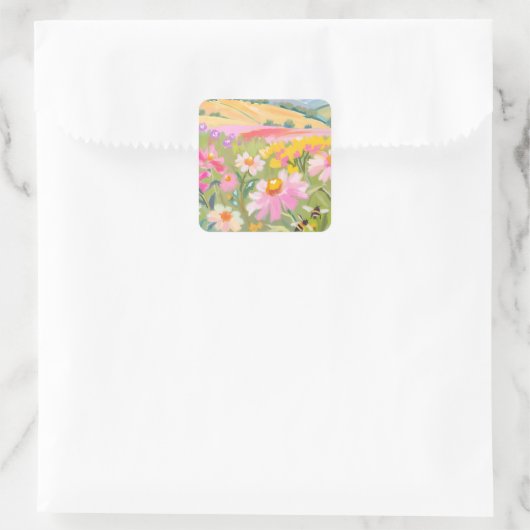Feld mit Bienen Quadratischer Aufkleber (Tasche)