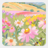 Feld mit Bienen Quadratischer Aufkleber (Vorderseite)