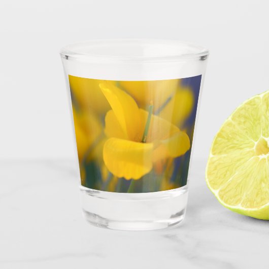 Feld mit blühenden Mohnblumen Schnapsglas (Vorderseite)