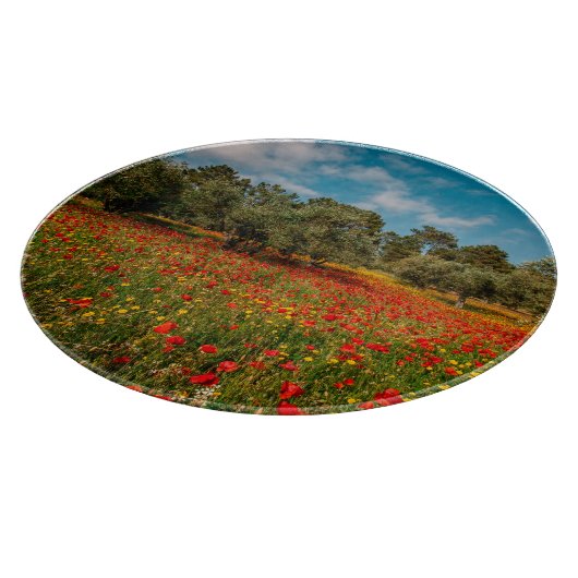 Feld mit Blume und Bäumen Schneidebrett (Ecke)