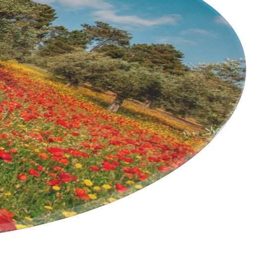 Feld mit Blume und Bäumen Schneidebrett (Ecke)