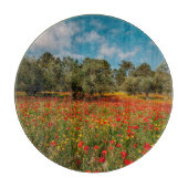 Feld mit Blume und Bäumen Schneidebrett (Vorderseite)