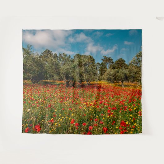 Feld mit Blume und Bäumen Wandteppich (Vorderseite (Horizontal))