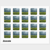 Feld mit Holzzaun Quadratischer Aufkleber (Blatt)
