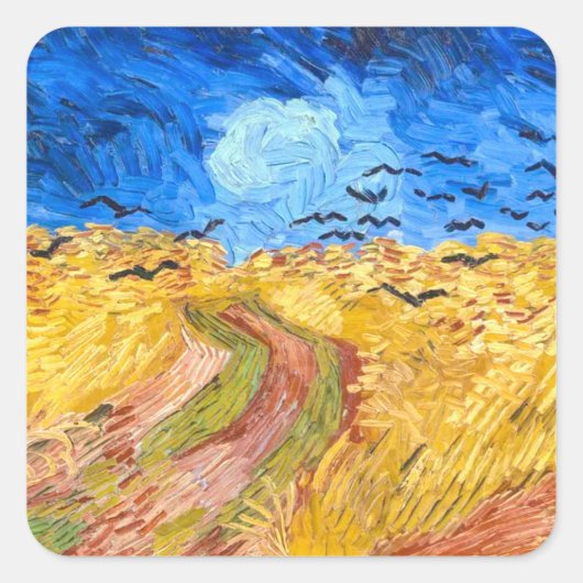Feld mit Kronen (1890) Van Gogh Gemälde Quadratischer Aufkleber (Vorderseite)