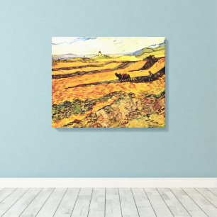 Feld mit Pflüger und Mühle von Vincent van Gogh Leinwanddruck