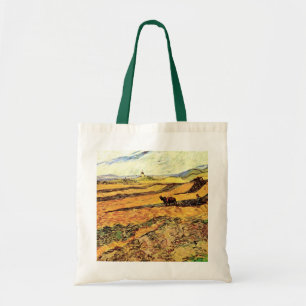 Feld mit Pflüger und Mühle von Vincent van Gogh Tragetasche