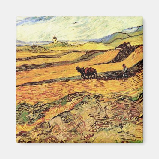 Feld mit Plowman und Mill von Vincent van Gogh Magnet (Vorne)