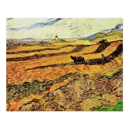 Feld mit Plowman und Mill von Vincent van Gogh Poster (Vorderseite)