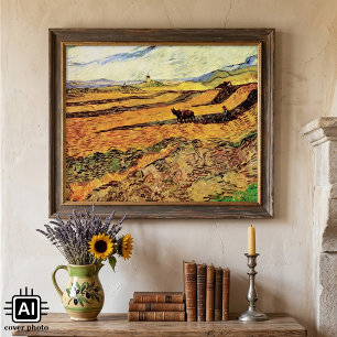 Feld mit Plowman und Mill von Vincent van Gogh Poster