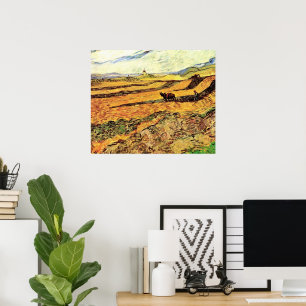 Feld mit Plowman und Mill von Vincent van Gogh Poster