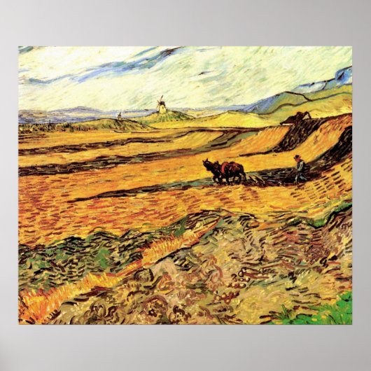 Feld mit Plowman und Mill von Vincent van Gogh Poster (Vorne)