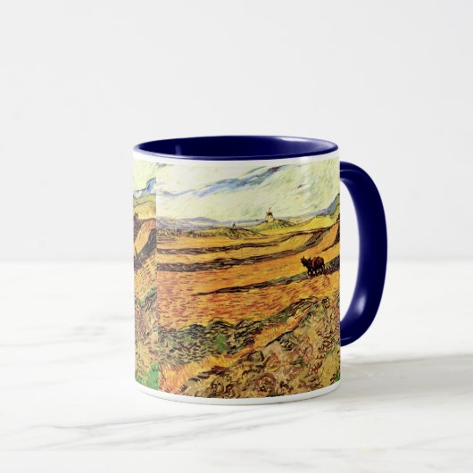 Feld mit Plowman und Mill von Vincent van Gogh Tasse (VorderseiteRechts)