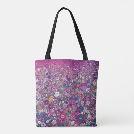 Feld mit rosa und violetten Wildblumen Tasche (Rückseite)