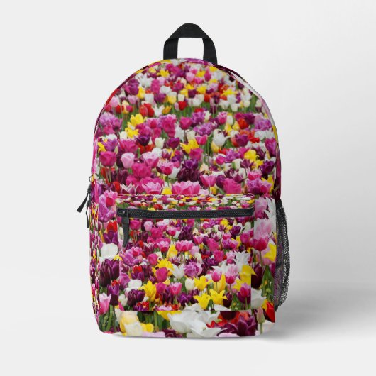 Feld mit Tulpen Bedruckter Rucksack (Vorderseite)