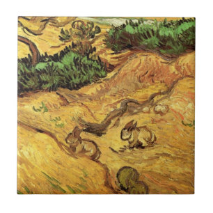 Feld mit zwei Kaninchen von Vincent van Gogh Fliese