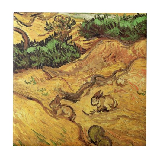 Feld mit zwei Kaninchen von Vincent van Gogh Fliese (Vorderseite)