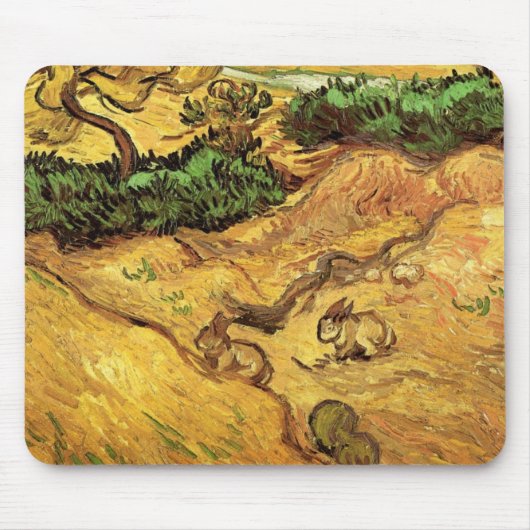 Feld mit zwei Kaninchen von Vincent van Gogh Mousepad (Vorne)