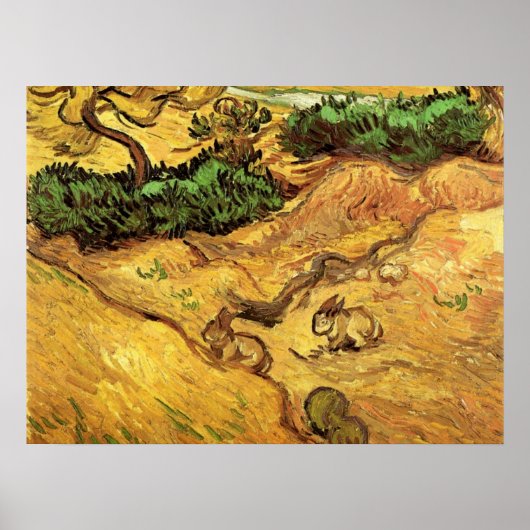 Feld mit zwei Kaninchen von Vincent van Gogh Poster (Vorne)