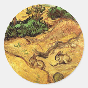 Feld mit zwei Kaninchen von Vincent van Gogh Runder Aufkleber
