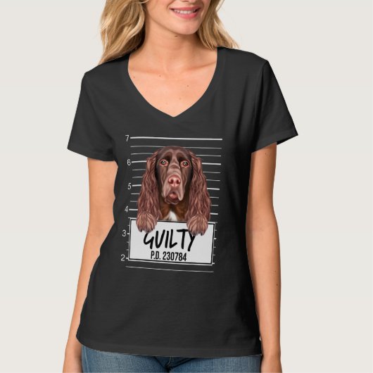 Feld Spaniel Mugshot Schuldig Hund T-Shirt (Vorderseite)