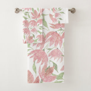 Feldblumen-Spitze Textur Rosa Weiß Badhandtuch Set