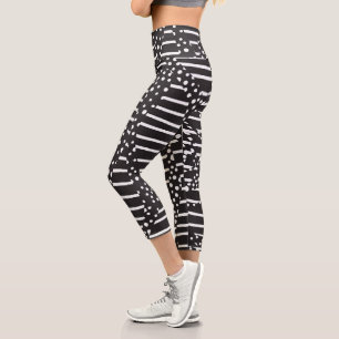 Felder und Streifen 2 in Weiß auf Schwarz Capri Leggings