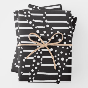 Felder und Streifen 2 in Weiß auf Schwarz Geschenkpapier Set