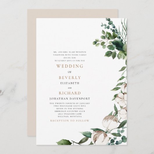 Felder von Cotton Tan & White Parents Wedding Einladung (Vorne/Hinten)