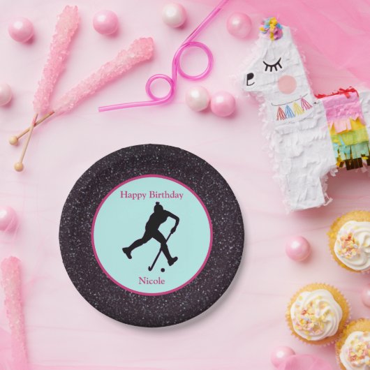Feldhockey "Happy Birthday" Sparkle Papierplatte Pappteller (Party)