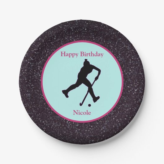 Feldhockey "Happy Birthday" Sparkle Papierplatte Pappteller (Vorderseite)