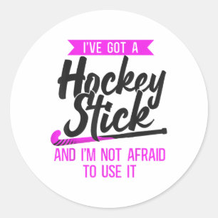 Feldhockey Ich habe einen Hockeyschläger und ich b Runder Aufkleber
