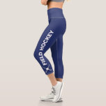 Feldhockey Team Custom Text, Team Name Navy Blue Capri Leggings<br><div class="desc">Mit diesen superbequemen Capri-Leggings mit Hockeyschlägern und einem Ball und Ihrem eigenen Text - Teamname, Spielername, etc. - stehen Sie auf dem Spielfeld auf dem Spielfeld und verließ das ganze Set "FIELD HOCKEY" vor einem marinebasierten Hintergrund. Ändern Sie einfach die Farbe, um Ihre Club- oder Teamfarben! Komfortable, hochwertige Leggings -...</div>