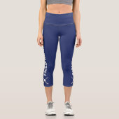 Feldhockey Team Custom Text, Team Name Navy Blue Capri Leggings (Vorderseite)